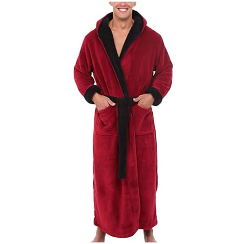 Mens Robe with Hood Full Length Plush Robe Fleece Hooded Robes Soft Spa Bathrobe with Pockets Loungewear Sleepwear