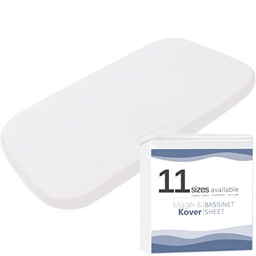 Image of Shop by Size -Bassinet Sheet Fits for Baby Delight, Mika Micky, Dream On Me, ANGELBLISS, Papablic, Koola, AMKE, Nordmiex, Maxi-COSI Baby Bedside Bassinet, 100% Cotton Bassinet Sheet, 20"×33"(White)