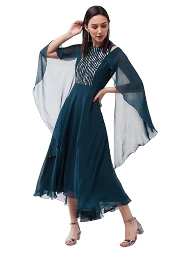 Miss Chase Women's Relaxed Fit Round Neck Sleeveless Maxi Dress (MCAW22D99-88-681-06, Tropical Teal, XL)