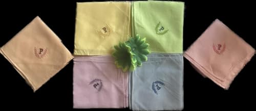 Image of ANTONIA Personalized Cotton Women's Handkerchiefs with Embroidered Initials, Assorted Colours (33 cm x 33 cm)