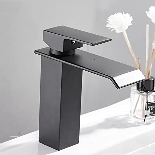 Robinet de lavabo en acier inoxydable noir mat au design cascade exclusif