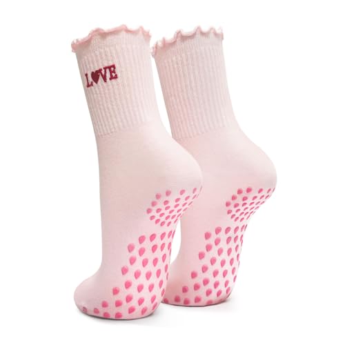 SI TU VOIS ÇA Yoga Rutschfeste Pilates Socken Frauen, Antirutschsocken Grip Grippy Stoppersocken Damen Erwachsene Mid-Calf Atmungsaktive (DE/NL/SE/PL, Numerisch, 35, 41, Regular, Regular, Rosa)