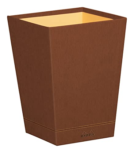 RHODIA 194616C - Corbeille à Papier Cuivre - 24 x 24 x 32 cm - Piqûres Sellier Orange - Extérieur Simili Cuir-Collection Home Office rama - Organisation de...