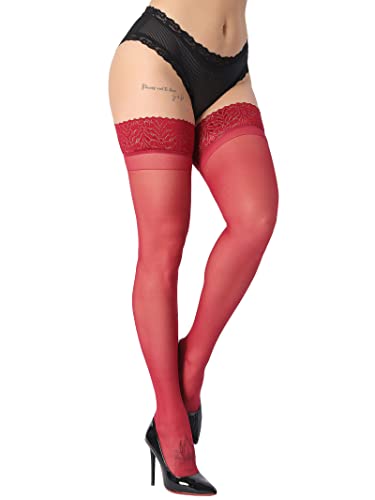 Image of DancMolly Silky Thigh High Stockings, with 17+ Colors Sheer Silicone Lace Top Pantyhose for Women