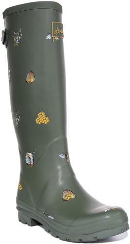 Joules Damen Welly Print Gummistiefel, Khaki Bee, 38 EU