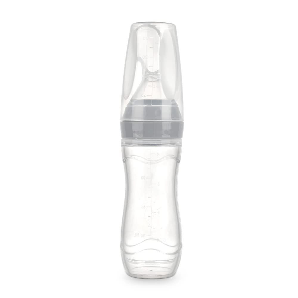 haakaa Biberon in silicone con cucchianio per L´alimentazione; Biberon per purea, Alimenti solidi per bambini, Bambini di età superiore ai 6 mesi - Grigio