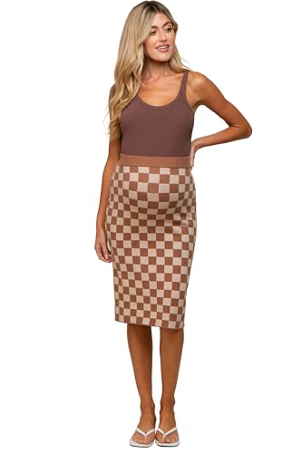 PinkBlush Beige Checkered Knit Maternity Skirt