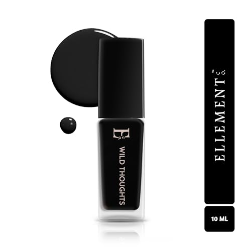 Image of Ellement Co Wild Thoughts Nail Paint 10 ML | Deep Black Nail Colour with High Gloss Finish | Long Lasting & Chip Resistant Formula | Smooth Professional Application | Vegan, Non-Toxic & Paraben Free Nail Polish for Bold, Goth, Party, Night Looks & Statement Glam