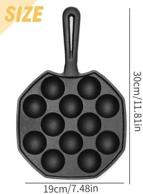 Anxingo Cast Iron Takoyaki Pan - 12 Hole Heavy Duty Square Cooking Plate Octopus Ball Maker 1.5 Half Sphere Takoyaki Maker for Baking Cooking