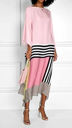 Image of Women's Satin Islamic Wear Printed Calf Length Kaftans, Designer Print Silk Caftan, Long Silk Dress, Party Kaftan Womens Pink, One Size