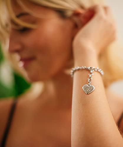 Monily Birthday Gifts for Women Initial Charm Bracelets for Women Letters Alphabet Heart Bracelet for Women, 6.5-7.5 inches, Stainless Steel, no gemstone