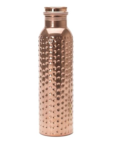 Image of KC Pure Copper Designer Water Bottle With Leak Proof Protection, Ayurveda And Yoga Health Benefits. (1000Ml, Pack Of 1 Unit, Hammered Design)