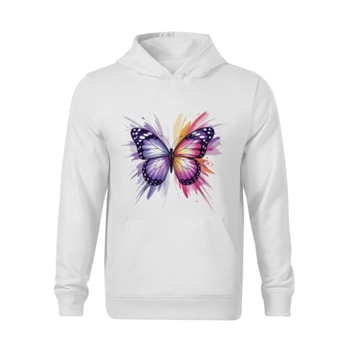 Kids Watercolor Purple Butterfly Boys Girls Lightweight Kangaroo Pocket Fleece Hoodies2