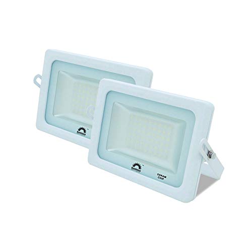 Pack de 2 Focos LED Exterior T-SPACE Blanco · Proyector LED Extraplano 15W con Chip Interior OSRAM · Focos LED con 1650 Lúmenes · Medidas: 115mm x 95mm [Clase energética: A++]