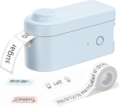 Makeid L1 Mini Etichettatrice Set, Stampante di Etichette Bluetooth per iOS & Android, Etichettatrice Ricaricabile Portatile con 1 Rotoli di Etichette Adesive (Standard SD, Blue)