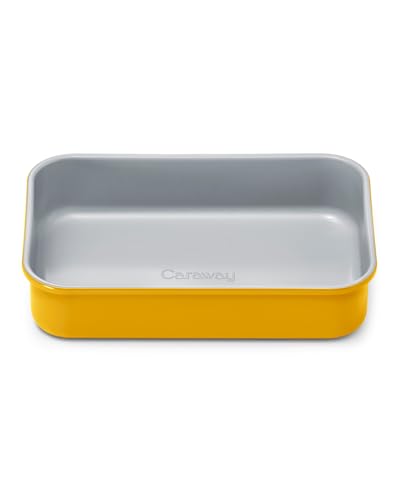 Caraway Molde rectangular pequeño antiadherente de 9 x 6.5 pulgadas, no tóxico, libre de PTFE y PFOA, núcleo de acero aluminizado, sartén profunda de cerámica para cazuelas, lasaña y más, caléndula