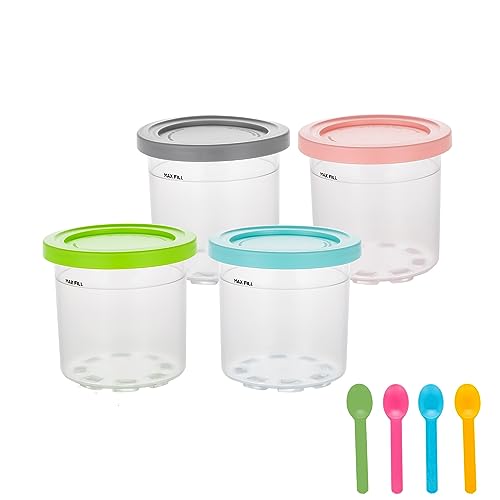 Image of Containers Replacement for Ninja Creami Pints and Lids - 4 Pack ,16oz Cups Compatible with Ninja NC301 NC300 NC299AMZ Series Creami Ice Cream Maker - Dishwasher Safe, Leak Proof Lids, With 4 Spoons