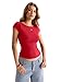 EasyGala Womens Double Lined Cap Sleeve Tops Boat Neck Shirts Slim Fitted Going Out Tees Y2k Clothes Summer Basic T Shirts Red M