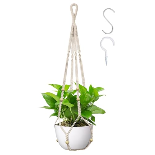 Noaxylic Suspension Plante Macramé, Macrame Suspension Plante pour Intérieur et Extérieur, Jardinière Suspendue, Supports de Plantes Boho pour Pots Jusqu'à 20 cm de Diamètre (Blanc)