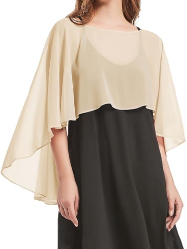 Damas Gasa Cape Bufandas para Vestidos de Novia Elegantes Capelets de Banquete, champán, Talla única
