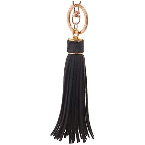 Women's Leather Tassels Car Keychain Pu Leather Tassels Pendant Key Chains Handbag Wallet Accessories (Black) Cover