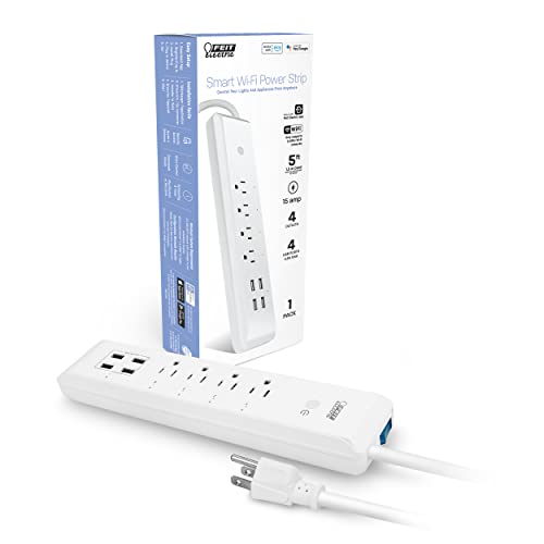 Feit Electric Smart Power Strip, Smart Plugs Work with Alexa and Google Home, No hub Required, 4 Sockets, 4 USB Ports, Remote Control from Anywhere, 15 Amp, Indoor Smart Powerstrip, POWERSTRIP/WiFi Feit Electric Smart Power Strip, Smart Plugs Work with Alexa and Google Home, No hub Required, 4 Sockets, 4 USB Ports, Remote Control from Anywhere, 15 Amp, Indoor Smart Powerstrip, POWERSTRIP/WiFi