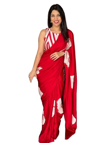 Sari pour femme en satin japonais de luxe avec impression numérique 14129