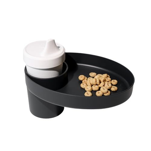 Image of Travel Tray Oval USA Made Extend Your Current Cup Holder to Hold a Cup Plus A Tray for Snacks, Toys and Accessories. Use in a Car Seat, Booster, Stroller, Golf Cart, Outdoor Chair, (Pirate Black)