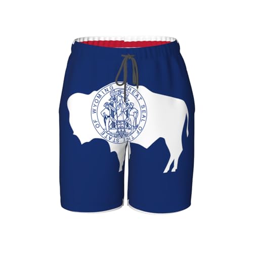 Wyoming State Flag Youth Beach Pants, Soft and Breathable, with Drawstring Waist, Suitable for Sports and Leisure.