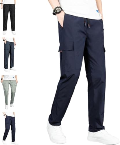 Flexrover Men's Multi-Pocket Stretch Comfort Outdoor Casual Pants, Risacharm Quick Dry Comforflex Fit Durable (Navy,5X-Large)
