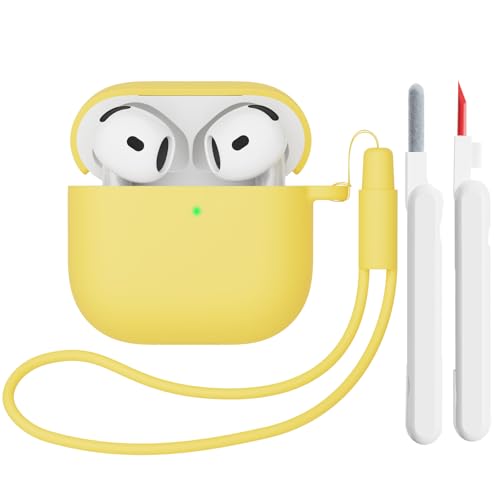 Mocarheri Custodia Case Compatibile con AirPods 4 2024 con Kit di Pulizia, Premium Silicone per Airpods 4 Custodia Cover Custodia protettiva in silicone antiurto, LED Frontale Visibile, Giallo