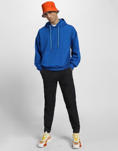 Image of Veirdo Cotton Fleece Regular Fit Hooded Sweatshirt Lastest Back Graphic Printed Winter Hoodies for Men (Available Colors: Marine Green, Marshmellow, Black, SOYA Bean, Orange & Blue)