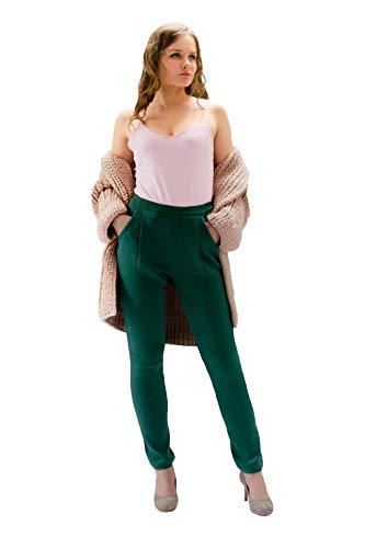 Pantalon Leggings pour Femme Taille élégante avec Poches - Femmes Coton Grandes Tailles 36 38 40 42 44 - Bureau Travail Sport équitation Longue Femme décontracté Course Pleine Longueur Vert 42-44 XL Cover