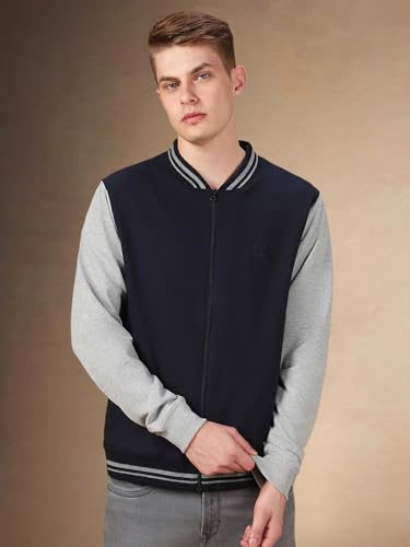 Image of Dennis Lingo Men Colorblock Polycotton Regular Fit Full Sleeves Front-Open Sweatshirts