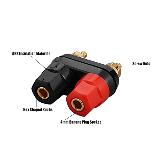 4Pcs Banana Plug Jack Female Socket Gold Plated Terminal Binding Post Dual 4mm Banana Plugs Connector for Speaker Amplifier Terminal