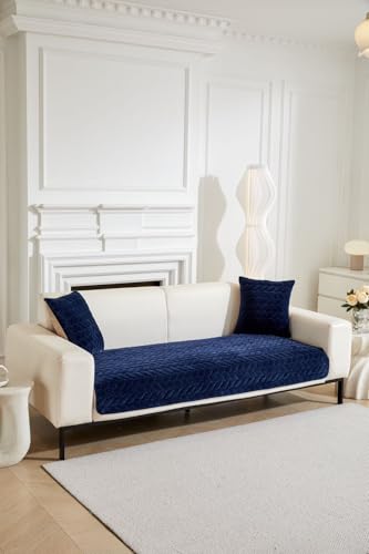 Image of HOMETHREADS Innovative Premium Velvet Sofa Cover Mat with PVC Backing for Non-Slip Comfort (Braid Navy, 1 Seater | 70x70cm)