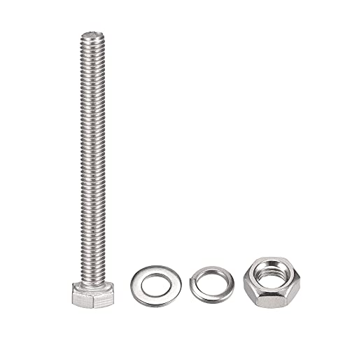 Image of uxcell M6 x 70mm Hex Head Screws Bolts, Nuts, Flat & Lock Washers Kits, 304 Stainless Steel Fully Thread Hexagon Bolts 10 Sets