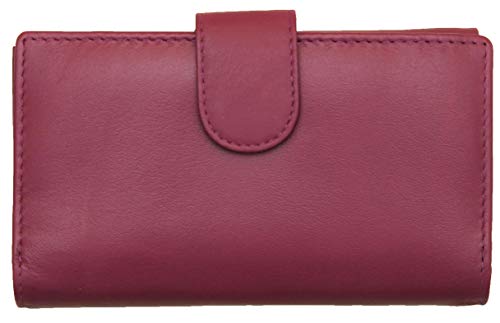 Damen Geldbörse mit 19 Kartenfächern - weiches Echtleder - RFID-Blocker - Weinrot
