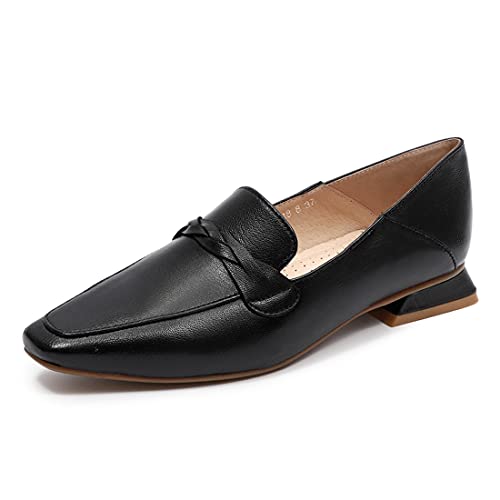 Image of Mona flying Women's Leather Square Toe Penny Loafer Slip on Office Flats