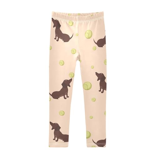 Dachshund Ball Girls Leggings,Workout Leggings for Girls Toddler Athletic Legging Size for 3-10T