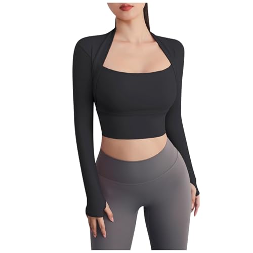 Top Mujer Deporte Dos Piezas con Soporte Pecho Manga Larga Sexy para Yoga Y Fitness, Le Noir, M
