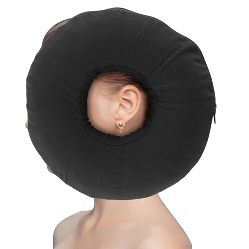CYMNER Piercing Kissen mit Loch: Donut Kissen für Seitenschläfer Piercing Ohr,das Schmerzen lindert und bei schlafenden ohrläppchen entzündung dämpft (Black Ice Silk Material)