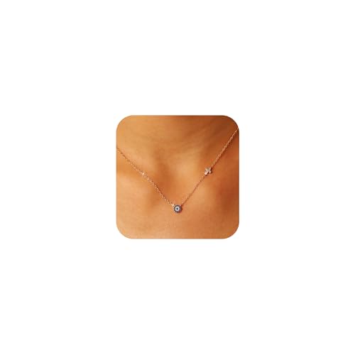 SUYACS Gold Evil Eye Necklaces for Women 925 Sterling Silver Small Cross Pendant Necklace Blue Cubic Zirconia Eye Charm Chain Christian Baptism Religious Faith Jewelry Christmas Gifts for Mom