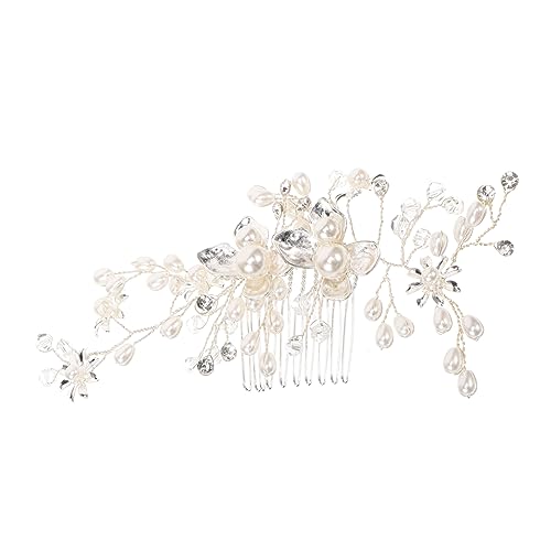 MERRYHAPY ブライダルコーム パールヘアコーム ブライダルヘア ヘアトッパー 櫛 ヘアピン ネックレス ベール 結婚式のかぶと ブライダルヘッドドレス 結婚式用のヘアコーム 合金 Silver