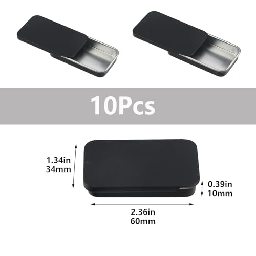 Image of Geesatis 10pcs Black Metal Box Containers,Empty Slide Top Small Metal Containers,Rectangular Empty Tinplate Storage(60mmx34mm)