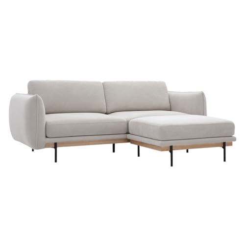 Divano Design 3 Posti E Poggiapiedi In Tessuto Ciniglia Beige E Metallo Nero Todd - 3