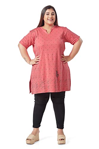 Image of CUPID Women's Cotton Plus Size Half Sleeves Long Top for Semi Summers with One Side Pocket for Ladies Printed T Shirt 3XL to 7XL