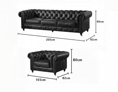 Image of Classic Leatherette Chester Sofa Set Button Tufted, Classic Style Sofa Set for Living Room, Office, and Hallway Colour (Black Leatherette, 3+1=4 Seater Sofa)