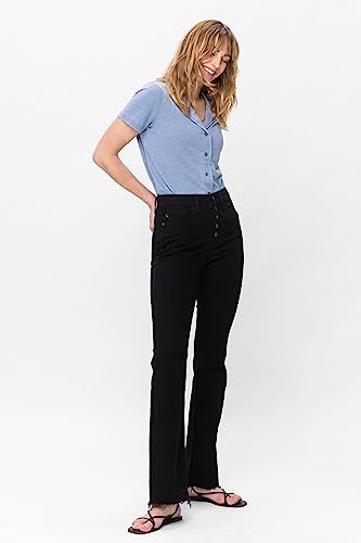 'Fiercely Bella Boutique' Hi-Waist Button Fly Raw Hem Bootcut Jeans (Style 82570)3