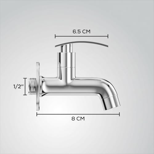 Image of GLOXY Premium Bib Cocke Short Body with Chrome Finish - Short Body Wash Basin Tap Delight Lever with Wall Flange - Bib Cock Tap for Kitchen Sink, Bathrooms, Gardens - 10 Years Warranty